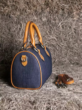 Denim Patchwork Leather Boston Bag – Women’s Small Genuine Leather Handbag
